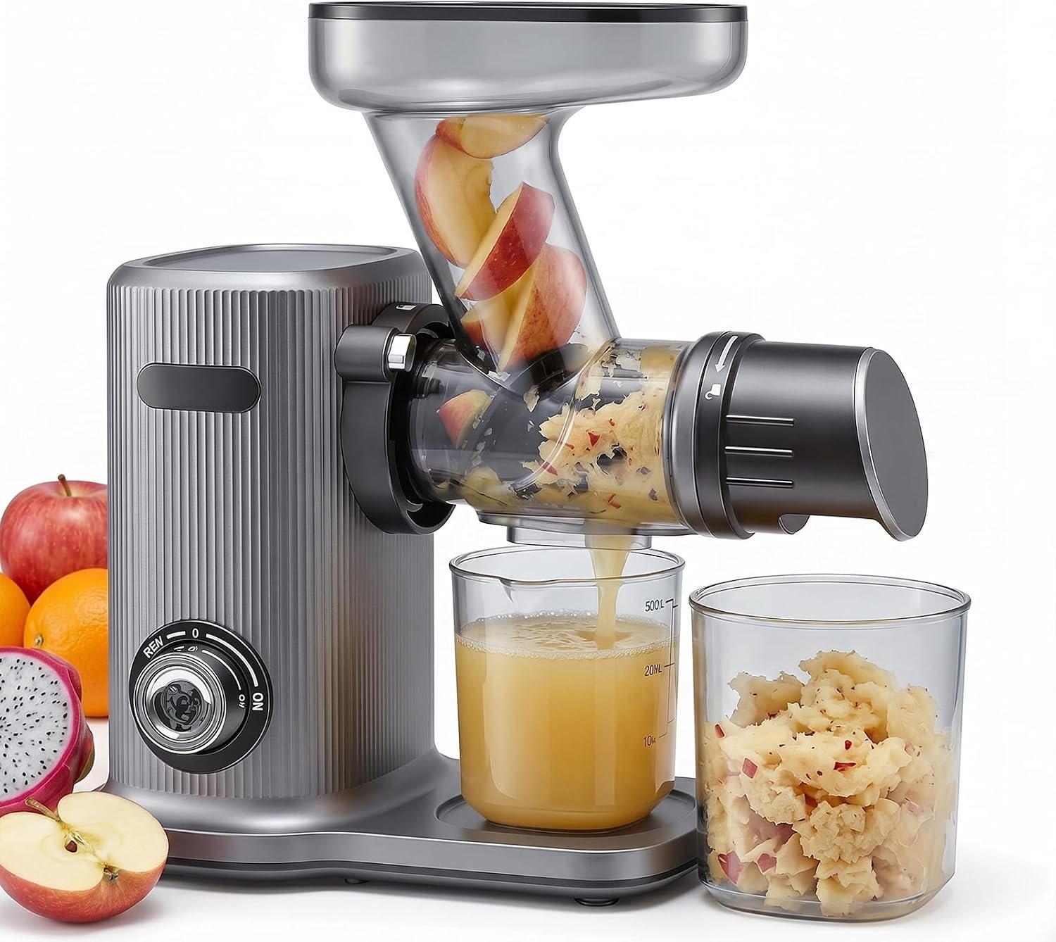 OLIXIS Cold Press Juicer, Slow Masticating Juicer Machines with Extra Wide Feed Chute, High Juice Yield and Easy to Clean for Whole Vegetables & Fruits, Silver