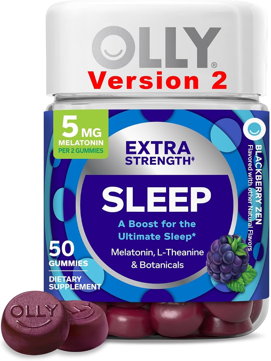 OLLY Extra Strength Sleep Gummy, 5 mg Melatonin, L-Theanine, Chamomile, Lemon Balm, Sleep Aid, BlackBerry – 50 Count