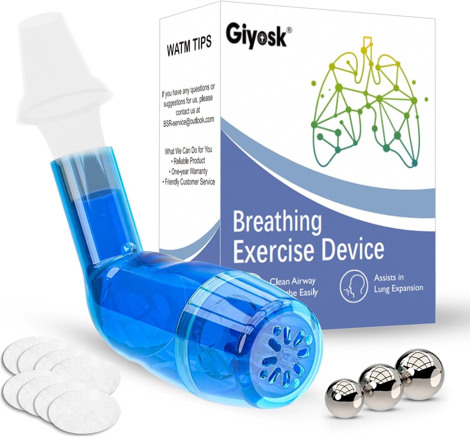 Giyosk Breathing Exercise Device for Lungs, Mucus Removal Flutter, Flutter Valve Mucus Removal Device with A Set of Accessories, Breathing Trainer for Lung Cleanse(Blue)
