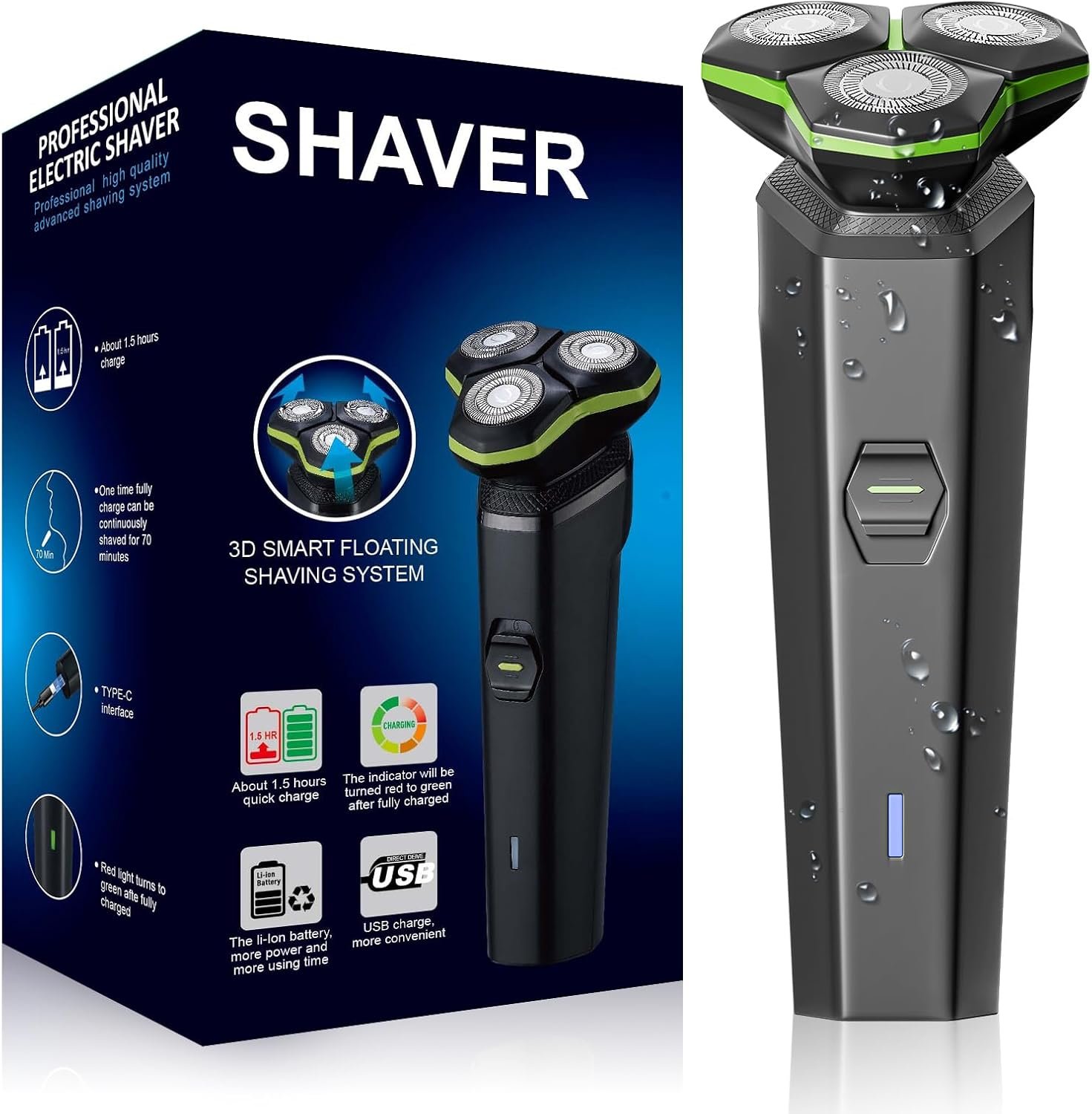 Electric Razor for Men – Electric Shavers for Men with Magnetic Detachable Head, 3D Floating Head, Ideal for Travel, Office, and Business Trips