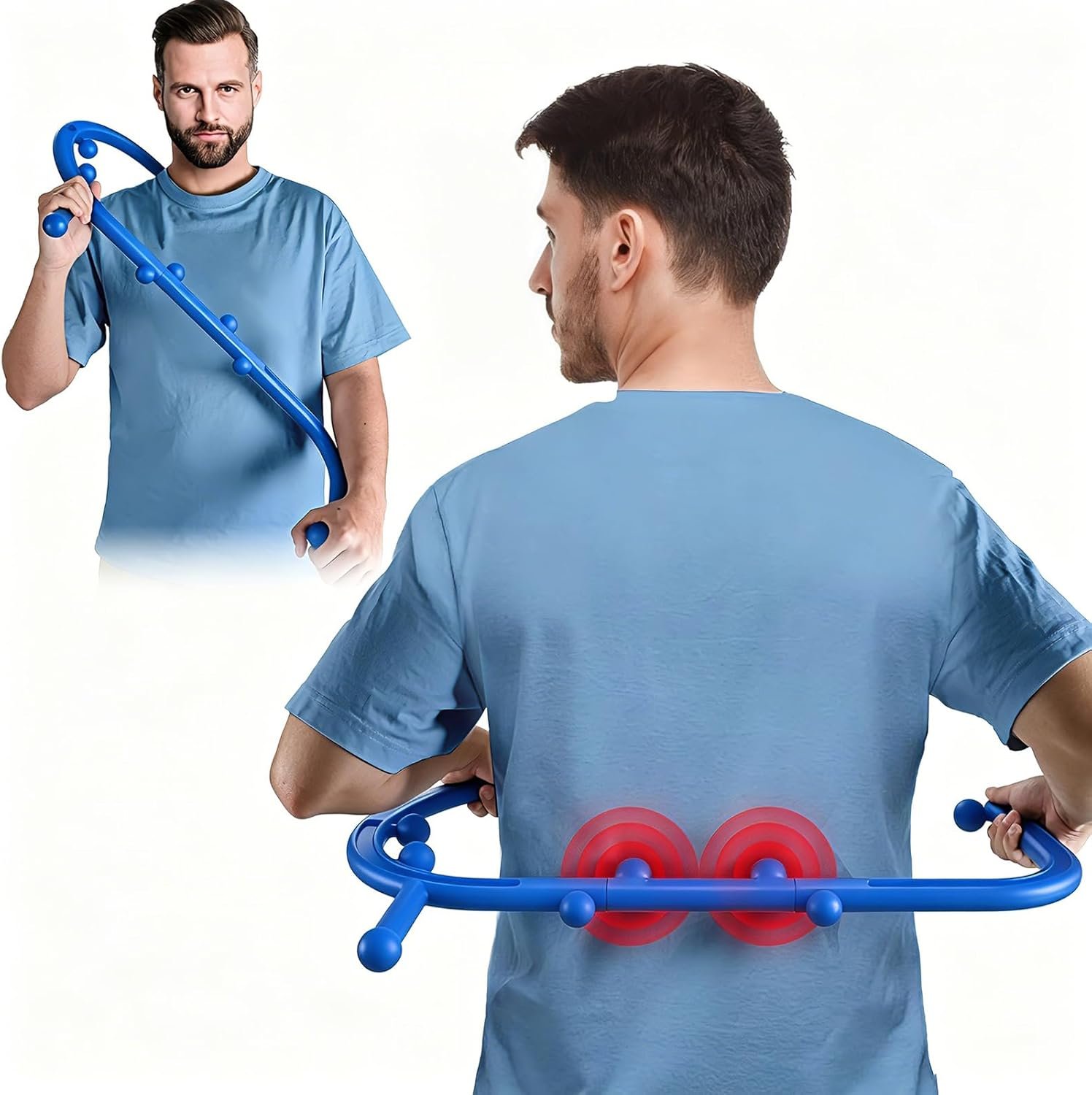 Trigger Point Massage Tool,Two Shapes Handheld Back and Neck Massager for Pain Relief,Muscle Release Tool Manual Massage Hook Back Neck Shoulder Massager Blue – Gift for Women & Men