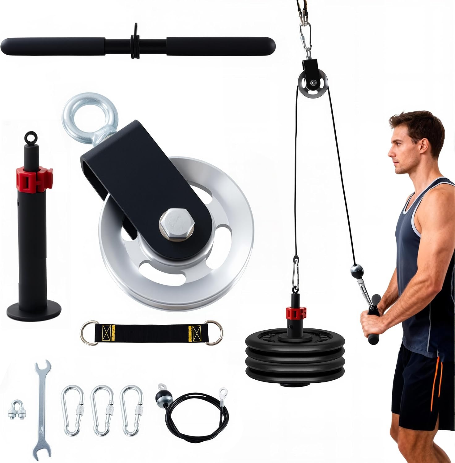 360° Rotating Pulley System, Home Gym Cable Trainer for Biceps, Triceps and Back