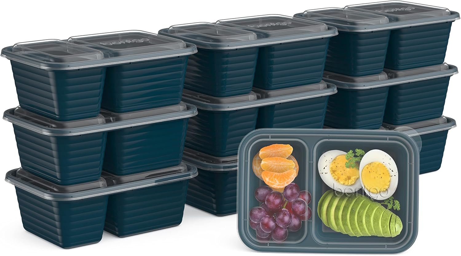 Bentgo Prep – 2-Compartment Snack Containers with Lids – Reusable, Microwaveable, Durable, PFAS & BPA-Free, Freezer and Dishwasher-Safe Meal Prep Food Storage – 10 Trays & 10 Lids (Deep Teal)