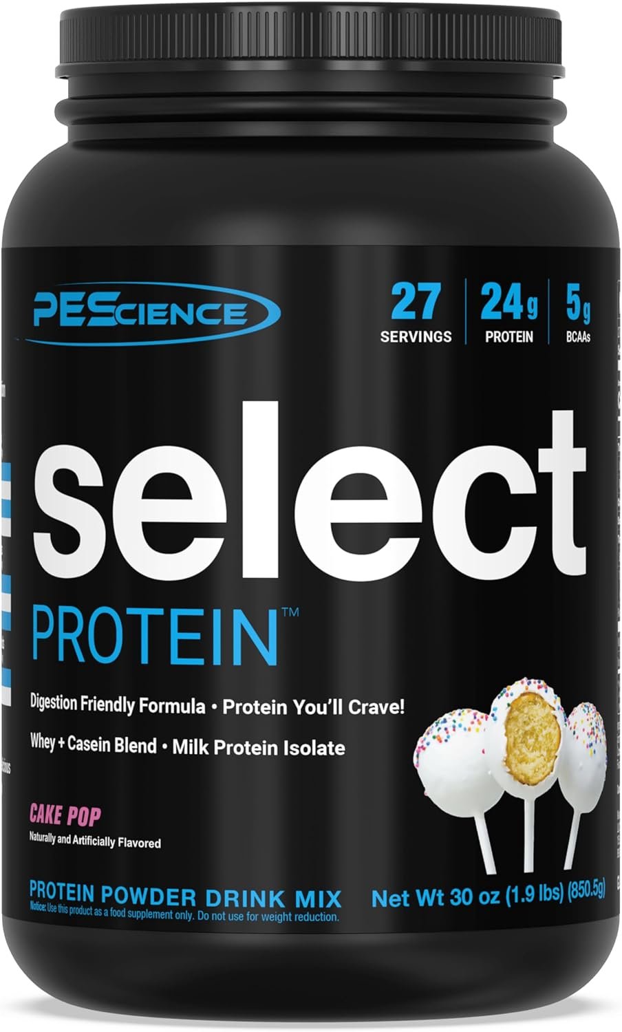 PEScience Select Protein Powder, Whey and Casein Blend, Lean Protein Powder for Women and Men, Low Calorie, Low Carb, Keto Friendly, Gluten Free, Cake Pop – 27 Servings
