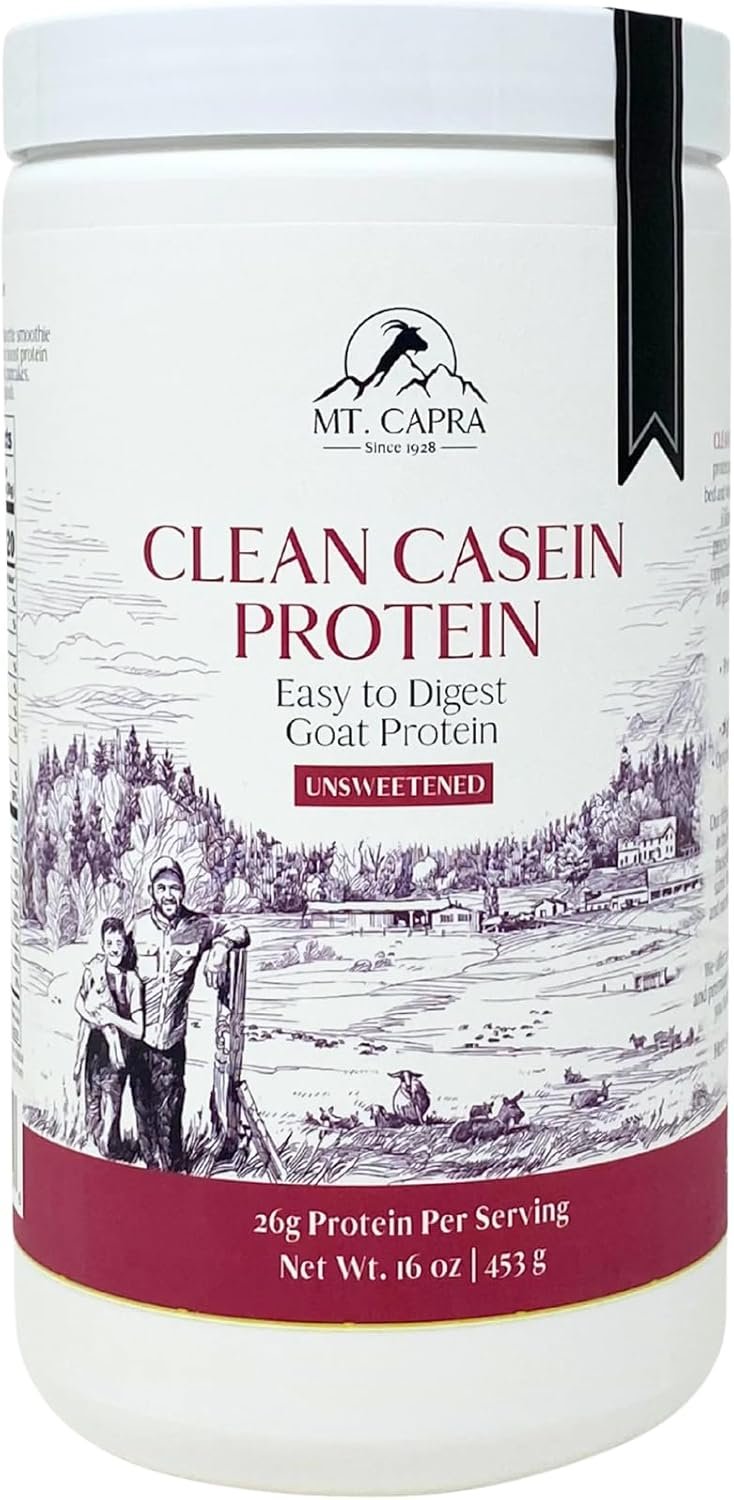 Mt. Capra Clean Casein Protein Easy-to-Digest Goat Casein Protein, 26 G Protein, Slow-Digesting Protein | Unsweetened, 1 lb (15 Servings)