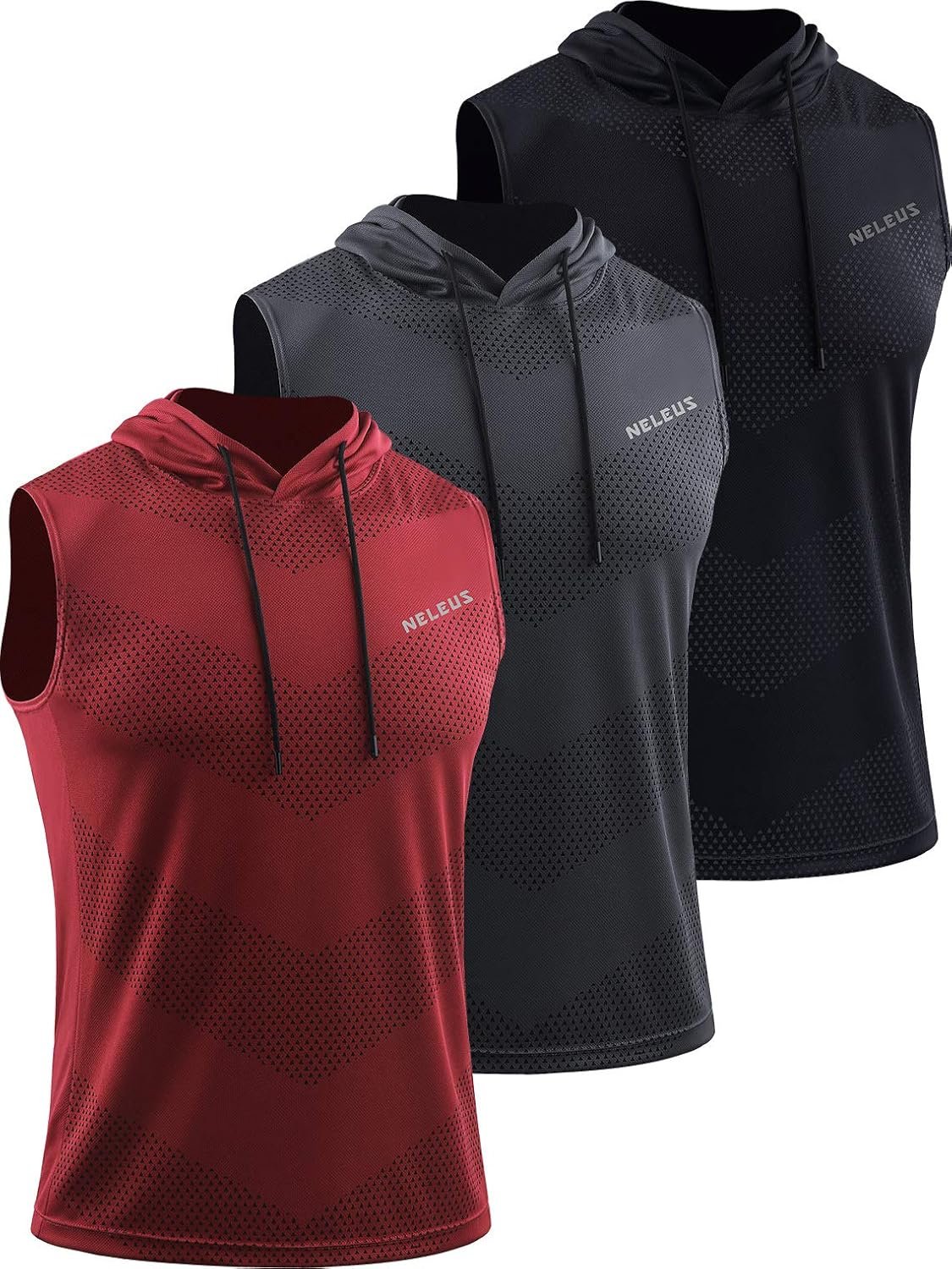 Neleus Men’s Workout Tank Tops 3 Pack Sleeveless Running Shirts with Hoodie