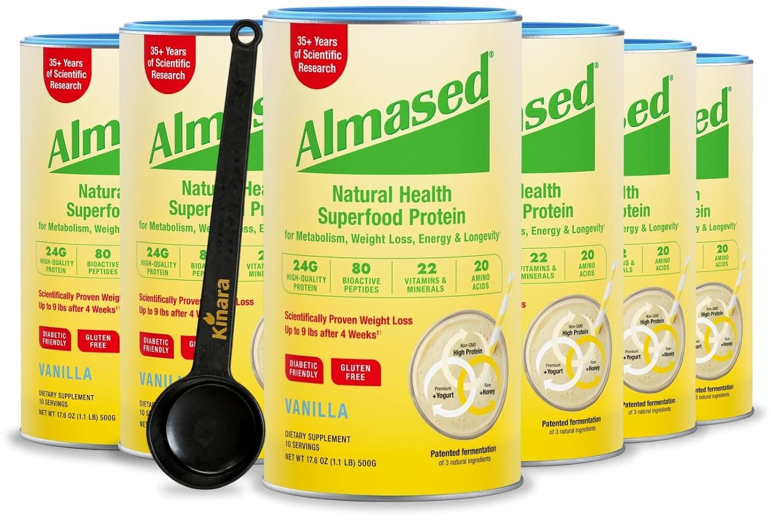 Almased Vanilla Protein Powder for Women & Men – Gluten-Free Meal Replacement Powder Supports Weight Loss & Muscle Retention – Low-Glycemic High Plant Based Protein Shake – 17.6 oz (6 Pack)