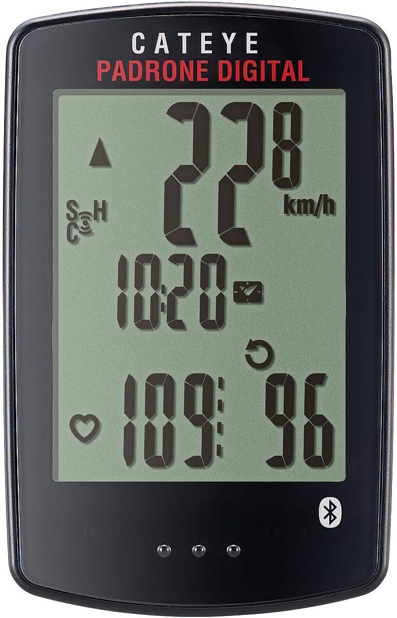 CATEYE Padrone Digital Bluetooth Cycling Computer – IPX8 Waterproof Wireless Bike Speedometer, Bluetooth Heart Rate, Speed & Cadence Compatible, For Road, MTB, Gravel Bikes, Smartphone App Ride Upload