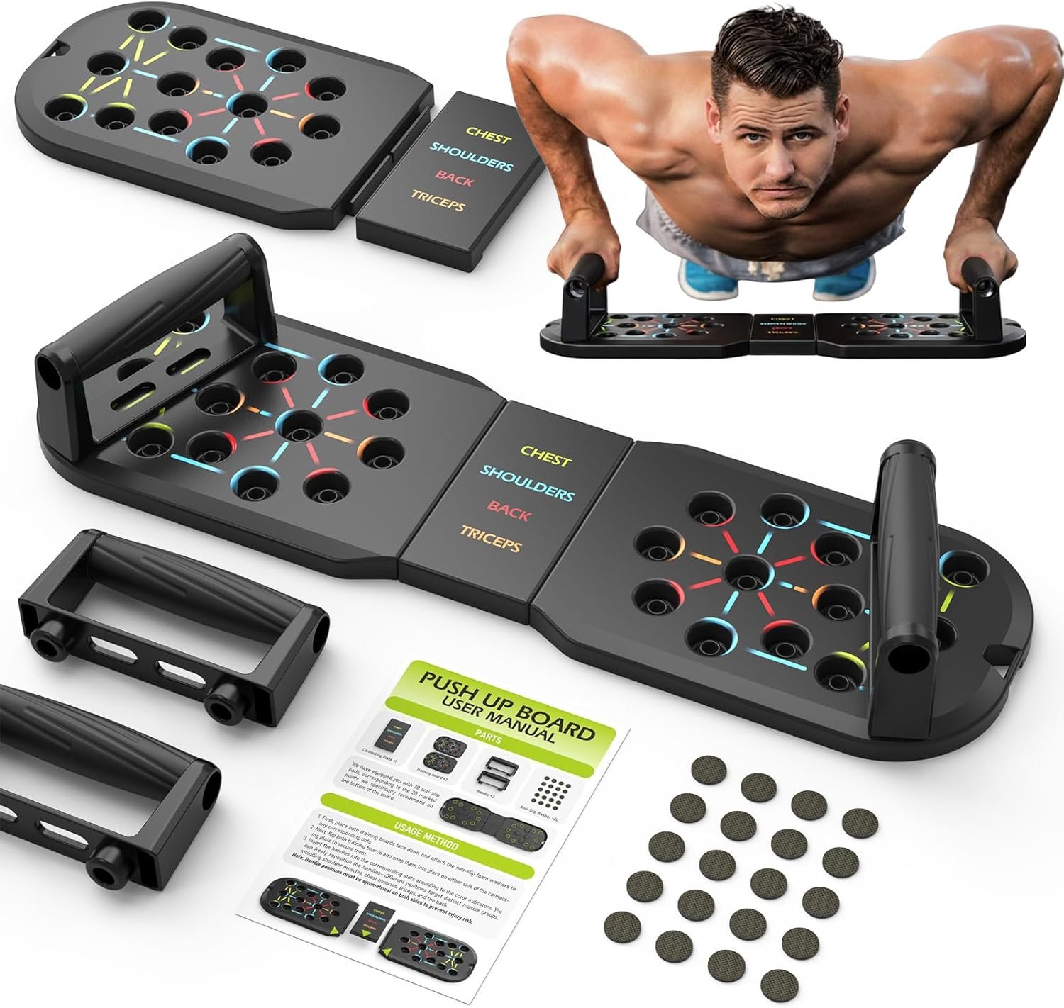 Push Up Board Fitness, Workout Home Gym Equipment, 20 in 1 Exercise Pushup Bar Handles for Floor, Strength Training Equipment for Men​​