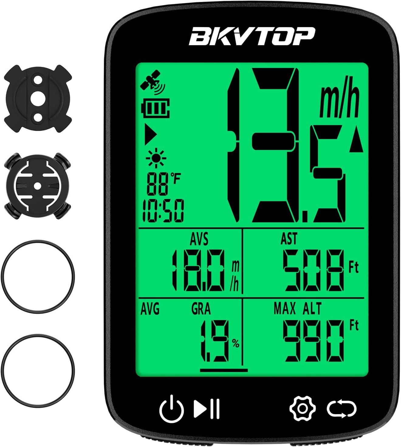 GPS Bike Computer Wireless Cycling Computer with Green Auto Backlight, 2.4 Inch Easy to Read LCD Speedometer Odometer, IPX7 Waterproof, Auto Start Stop for Road Mountain Bike MPH KMH