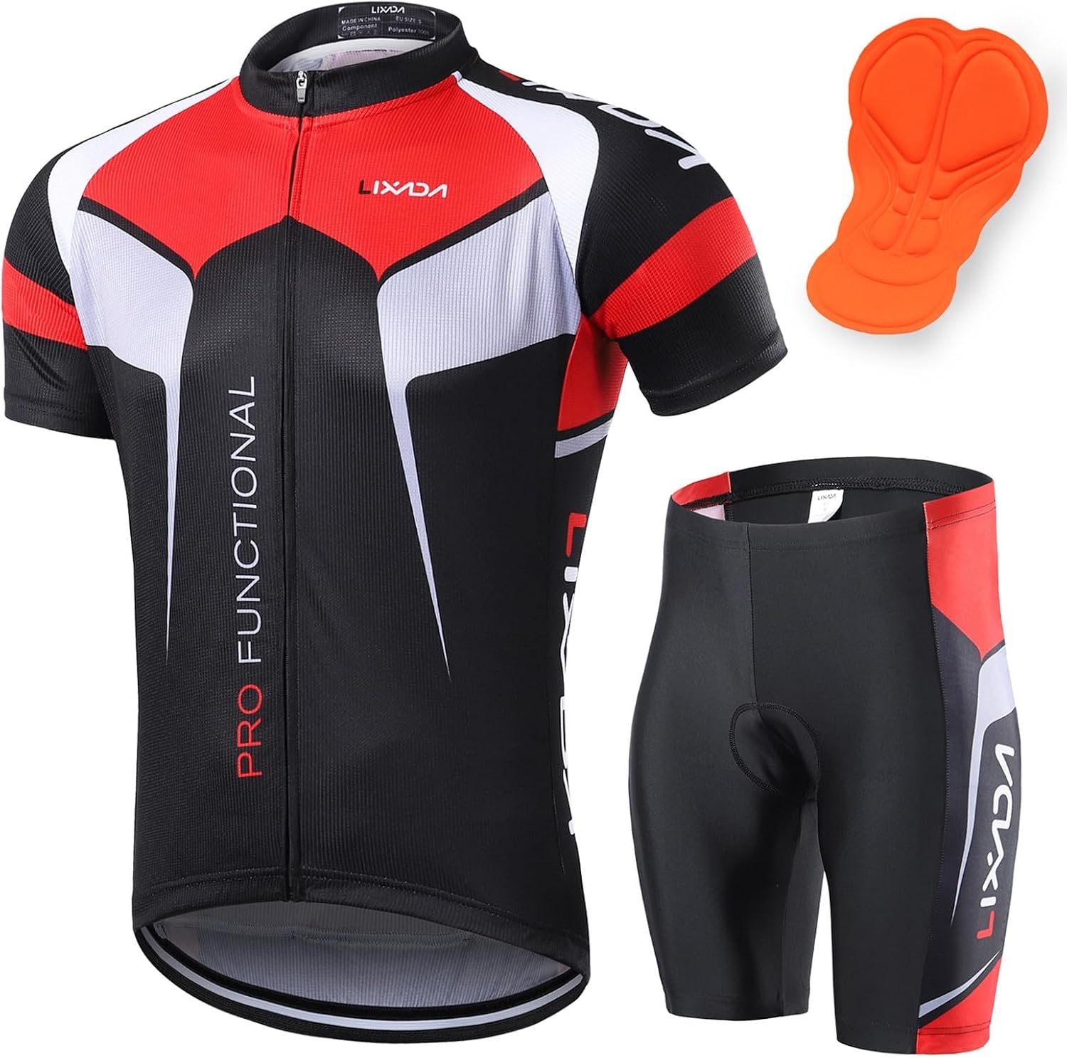 Lixada Men’s Cycling Jersey Short Sleeve with Padded Shorts Quick-Dry Summer Short Bike Clothing Bicycle Shirts Pants Set