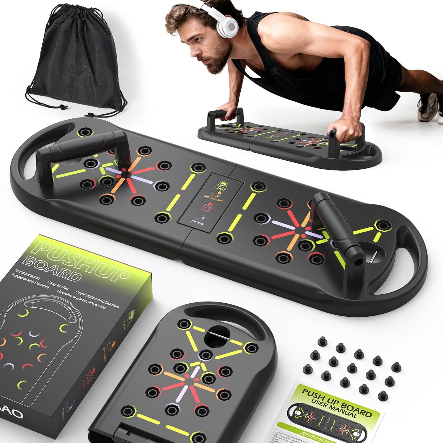 JLoibao Push Up Board Fitness, Portable Pushup Board for Men, Foldable Push up Bar, Workout Home Gym Equipment, 20 in 1 Exercise Pushup Handles for Floor, Strength Training Equipment for Men