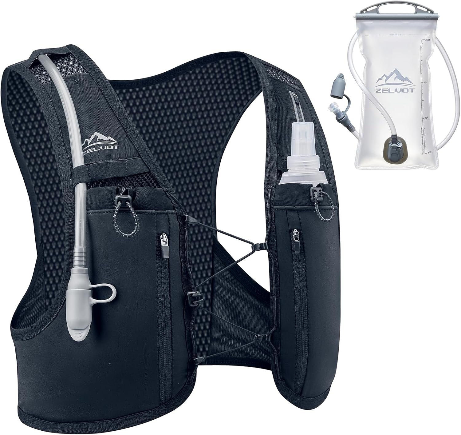 Zelvot Running Vest for Women Men, Lightweight Hydration Backpack with 2L Water Bladder, USA Original Patent, Adjustable Reflective Running Hydration Vest for Marathon Hiking Cycling