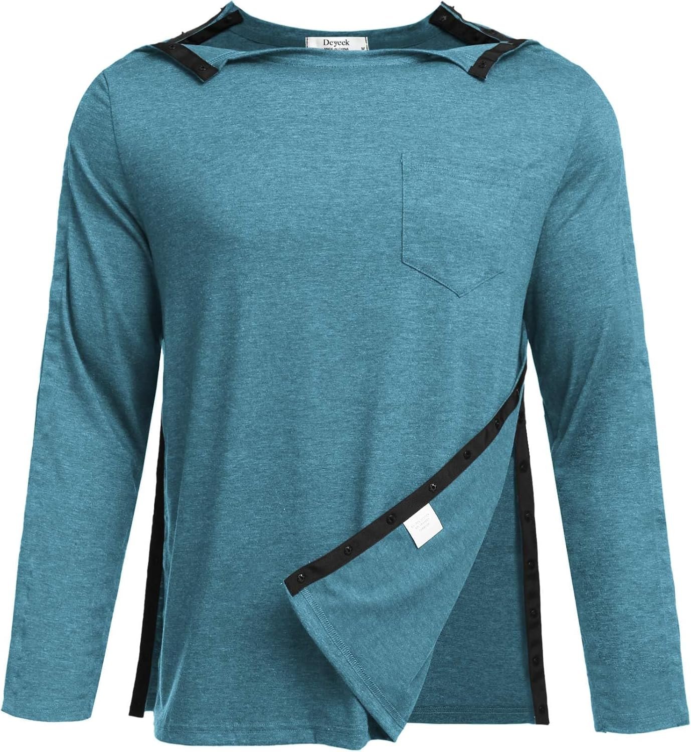 Deyeek Men’s Post Shoulder Surgery Recovery Shirts Full Tear Away Long Sleeve Snap Chemo Port Access Shirt