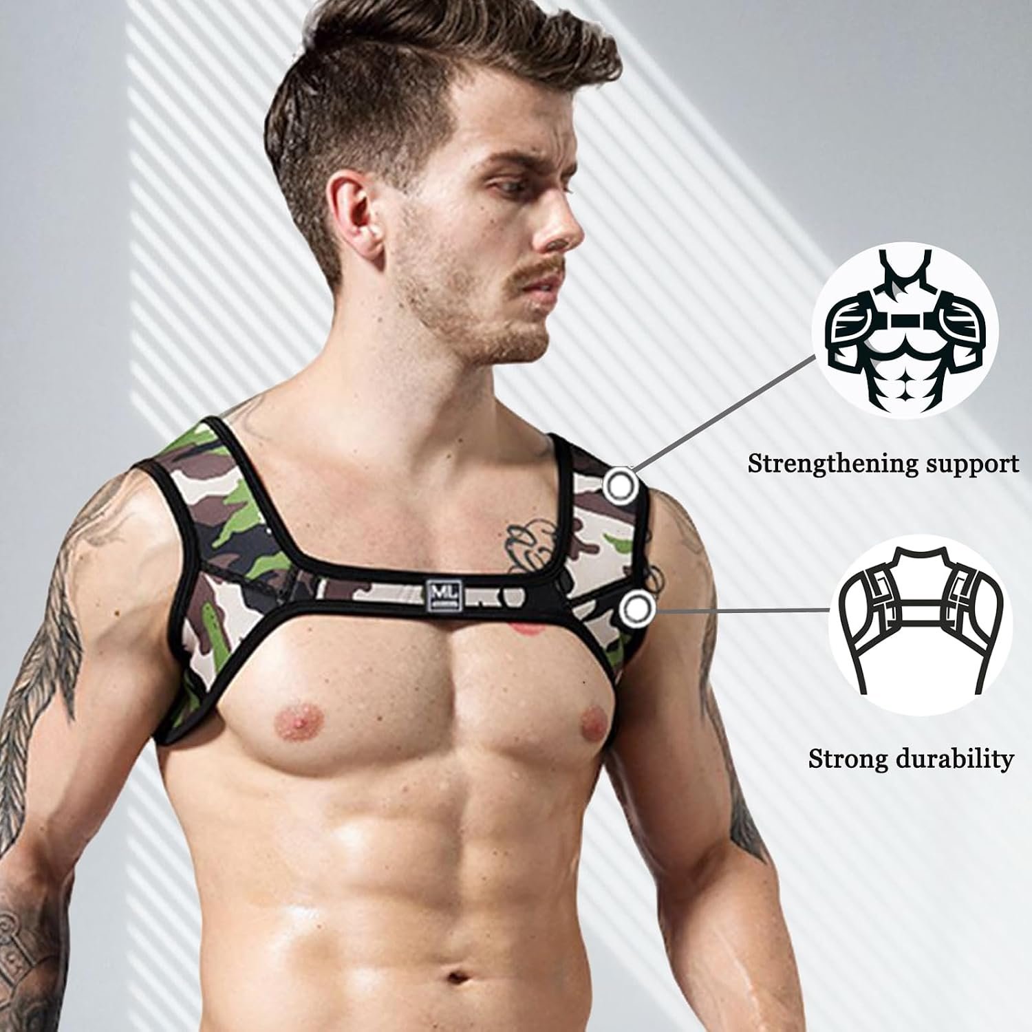 JOCKMAIL Men’s Neoprene Harness with Elastic Shoulder Straps – Muscle Chest Harness