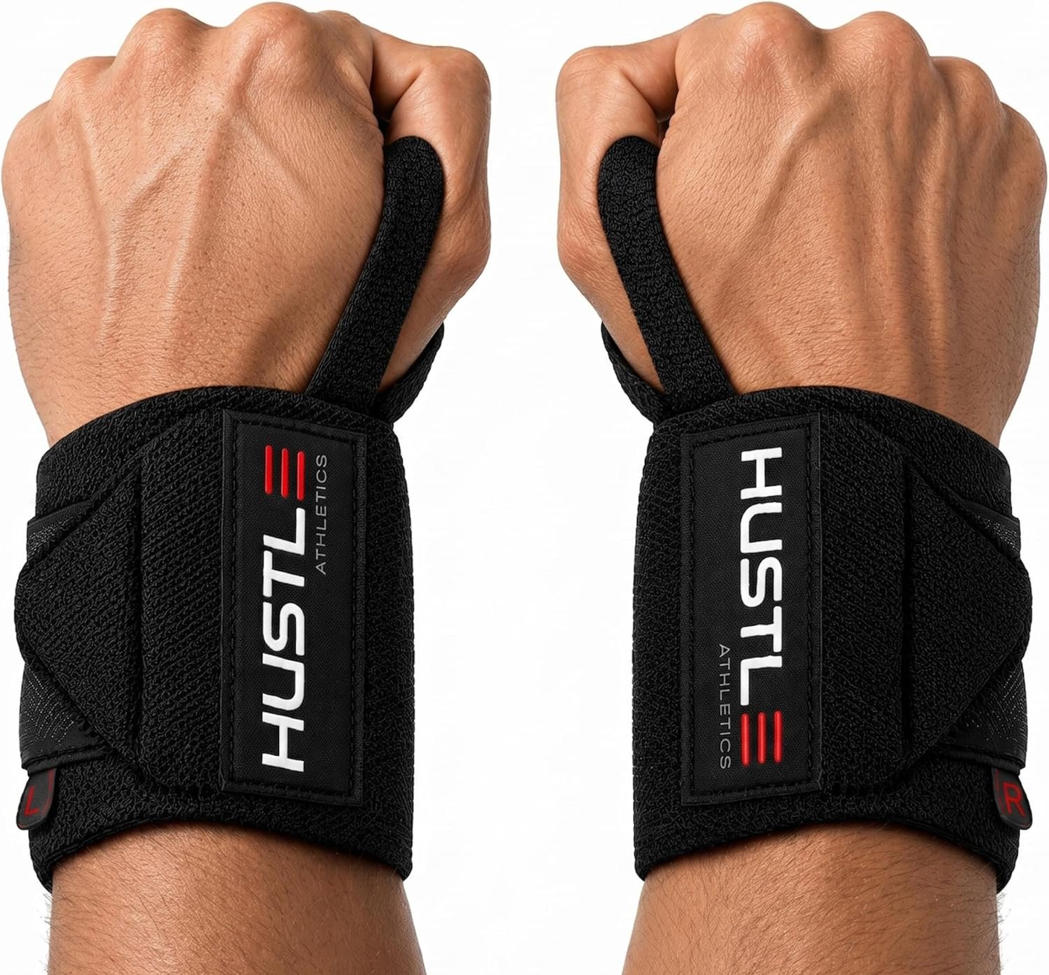 Hustle Athletics Wrist Wraps for Weightlifting, USPA-Approved 18″ Wrist Support Straps for Bench Press, Squats & Overhead Press, Heavy-Duty Gym Wraps for Men and Women