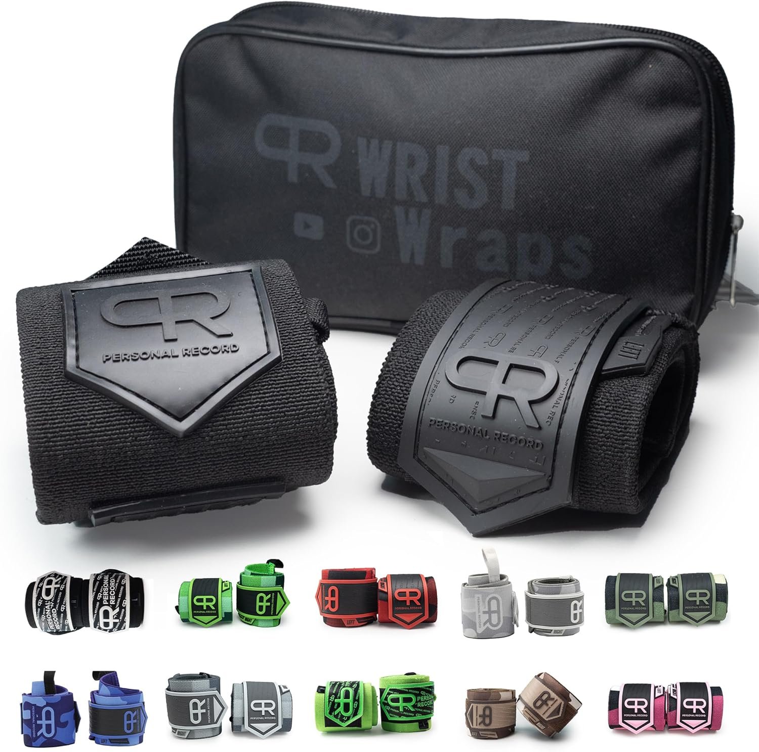 PR Personal Record Heavy Duty Premium Wrist Wraps, More Elasticity, Reinforced Stitching, Extra Wide Strap, Strong Thumb Loop, Larry Wheels Weightlifting Wraps
