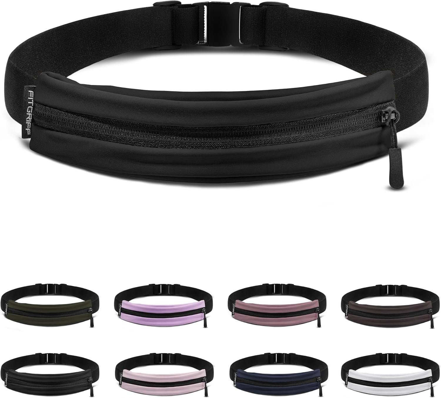 Fitgriff® Running Belt V2 for Men & Women – Slim Fanny Pack, Phone Holder for Jogging, (Fits All Cell Phones) – Money Belt, Runners Waist Pouch (Black, One Size (Waist 24.4 – 43.3 inches))