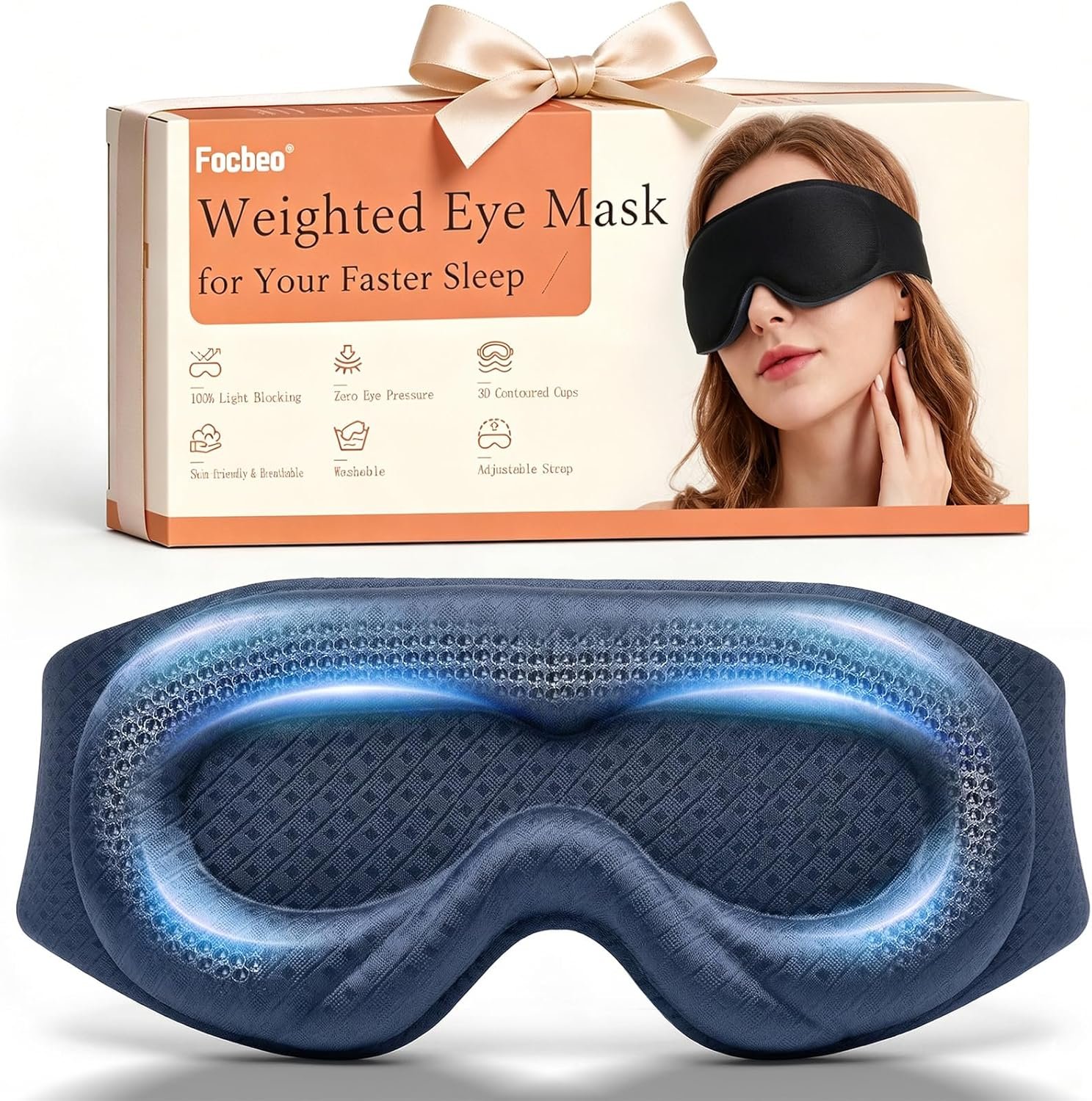 Weighted Eye Mask for Sleeping – 100% Blackout Sleep Mask for Women & Men, 3D Contoured Eye Mask for Lash Extensions, Zero Eye Pressure, Memory Foam, Adjustable Strap for Airplane Travel & Meditation