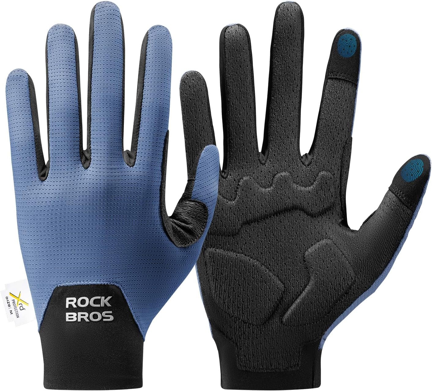 ROCKBROS Cycling Gloves for Men Women XRD Shock Absorbing Bicycle Riding Anti-Slip Breathable Full Finger UV-Sun-Protection Gloves for Road/Mountain & Electric Bike,E-Bike Commuter