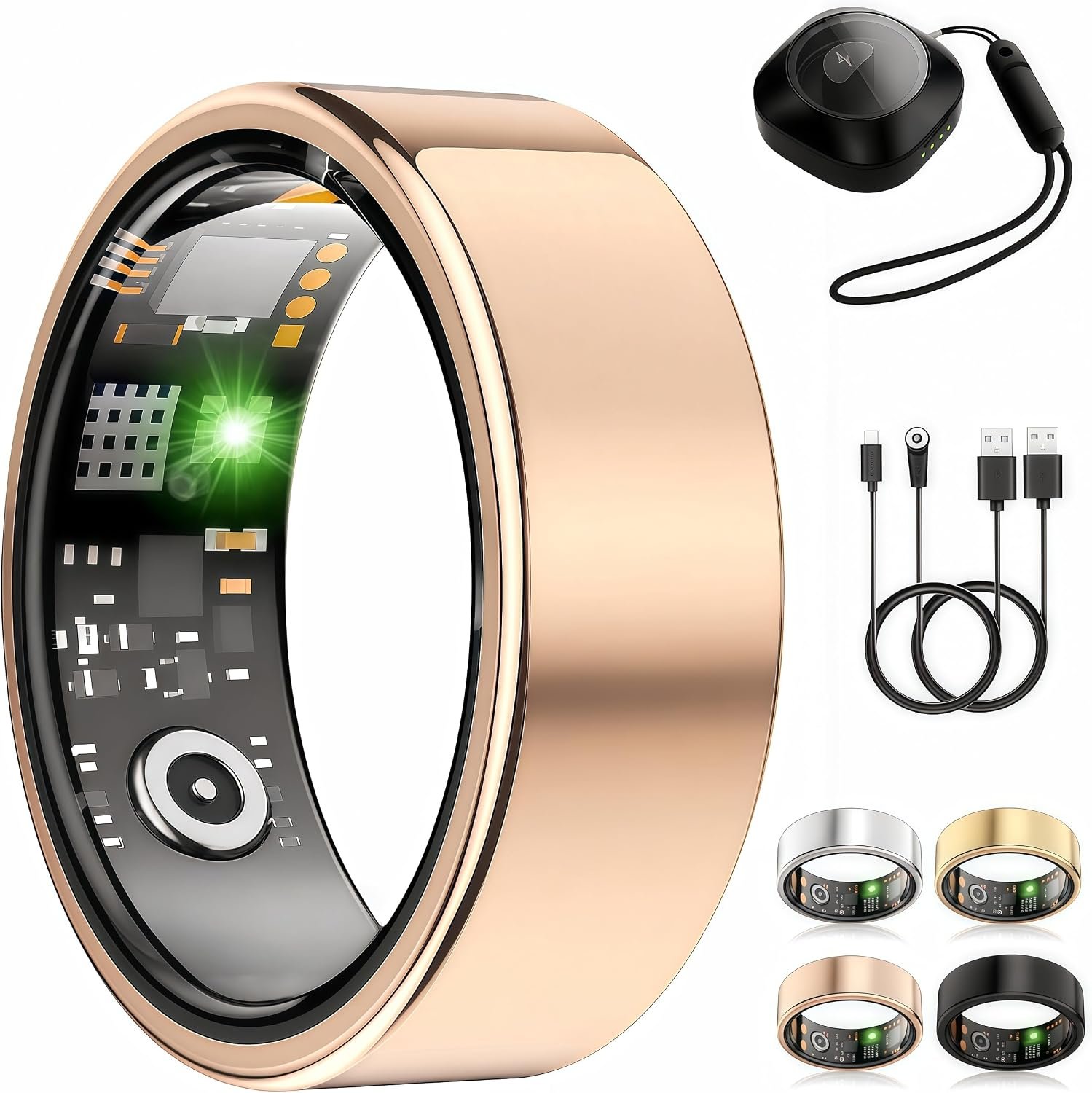 Smart Ring No Subscription 50M Waterproof Health Tracker (Rosegold,8)