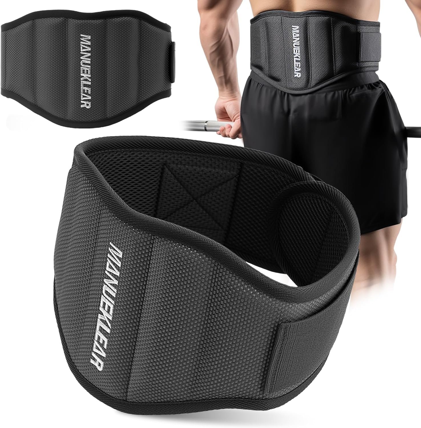 MANUEKLEAR Gym Weight Lifting Belt Weight Lifting Workout Weightlifting Powerlifting Belt for Men Women – 7.5inch – Bodybuilding Fitness Back Support for Cross Training, Squats, Lunges