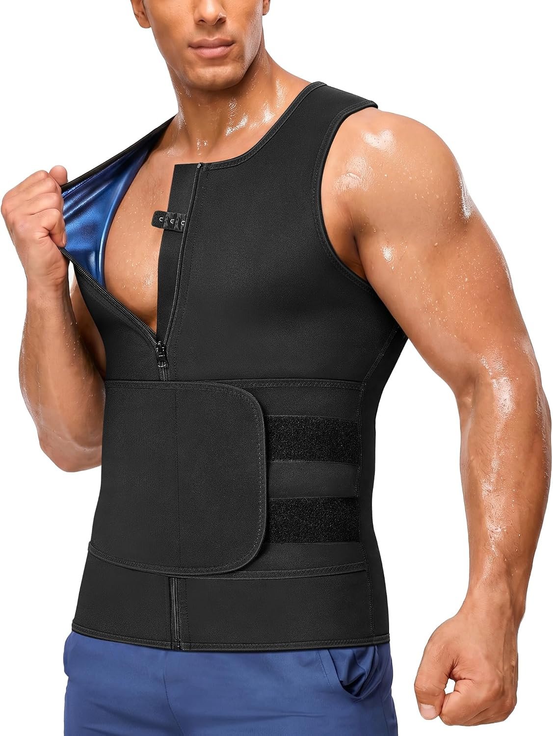 Junlan Sauna Suit for Men 2 in 1 Waist Trainer Sauna Shirt for Men Sweat Band for Stomach
