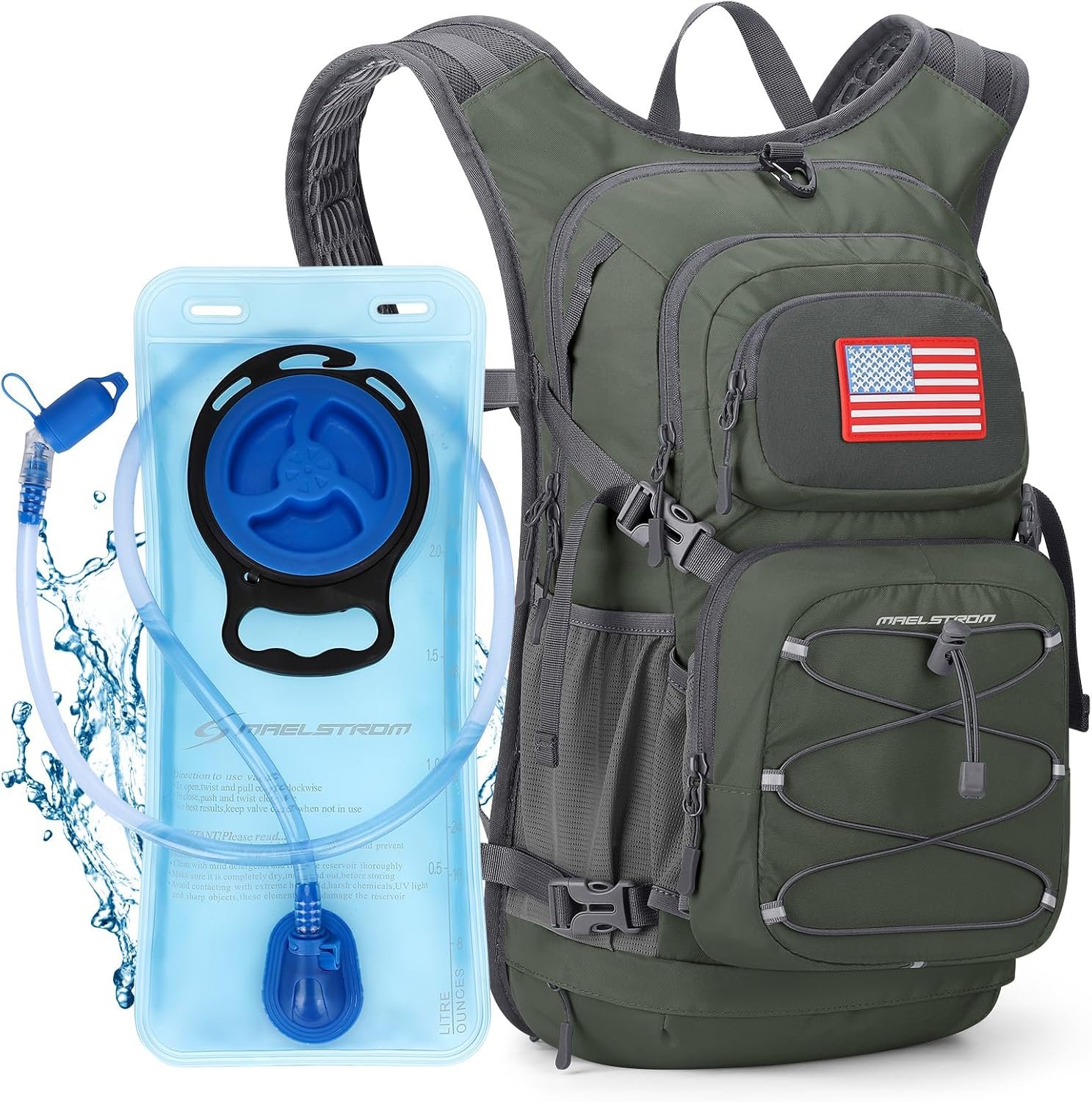 Maelstrom Hydration Hiking Backpack with 2L/3L Water Bladder, High Flow Bite Valve Water Backpack for Men Women Lightweight Insulation for Hiking, Cycling, Running, Climbing, Camping
