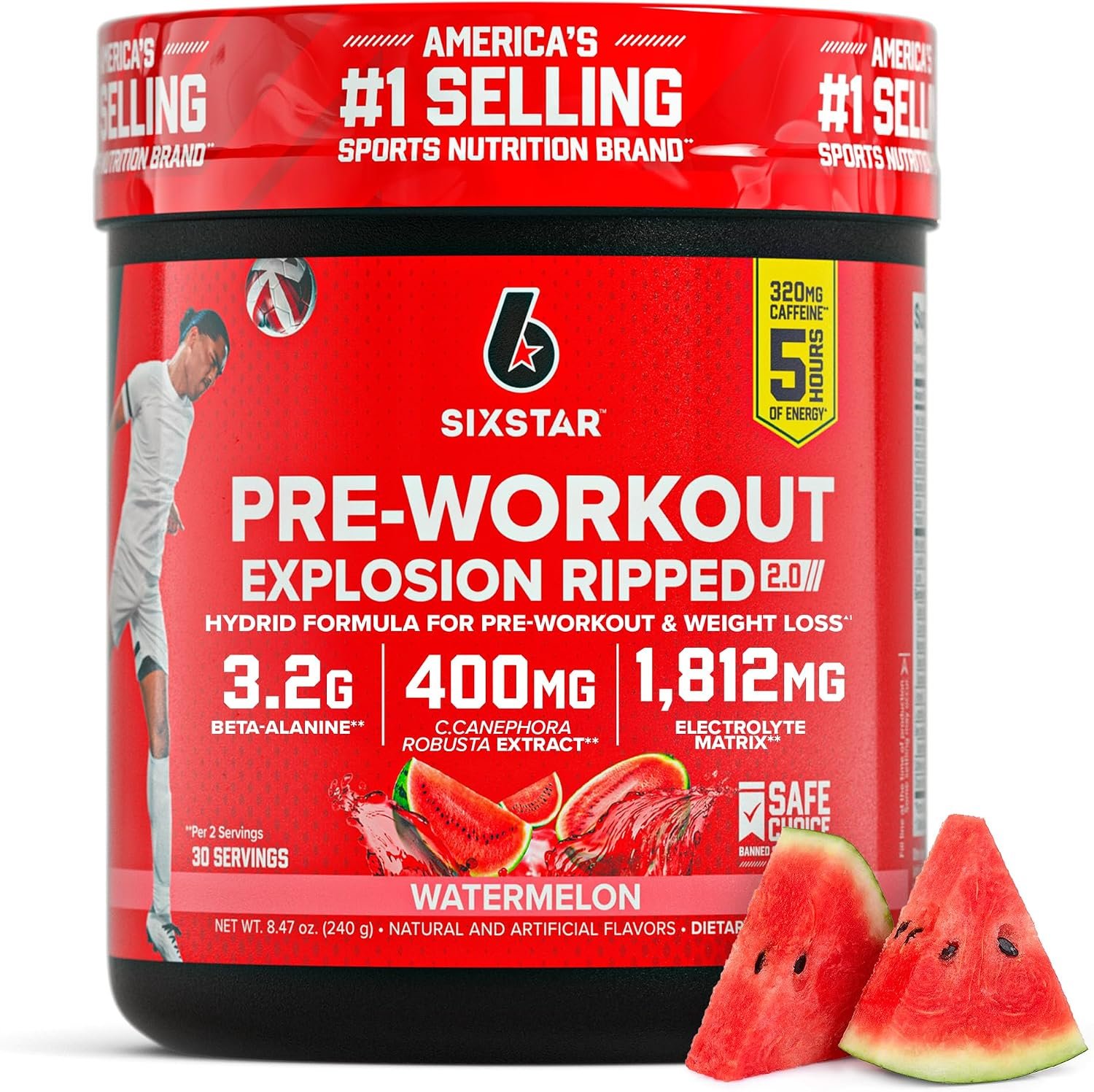 Six Star Pre-Workout Explosion for Men & Women, Watermelon (30 Servings) | Preworkout Energy Powder Supplement – Pre Workout Drink Mix Hybrid Formula – Sports Nutrition Products