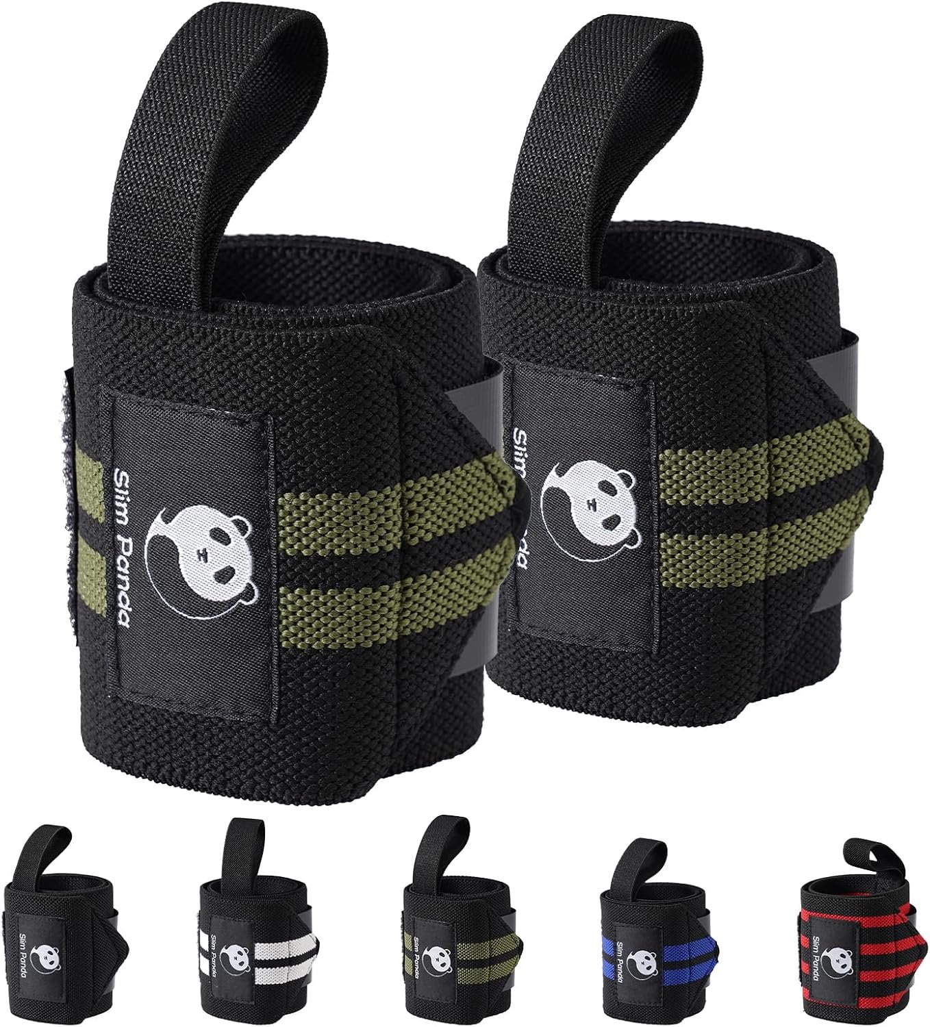 Slim Panda Wrist Wraps for Powerlifting & Weightlifting – Adjustable 18″ Straps with Thumb Loops | Heavy Duty Wrist Support for Deadlift, Bench Press, Squats, 1 Pair