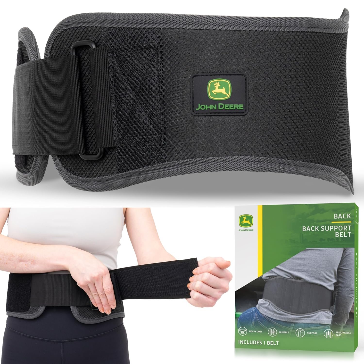 John Deere Back Brace by Copper Compression – Lower Back Belt for Sciatica, Lumbar Pain, Herniated Discs, Muscle Strain – Heavy-Duty Compression with Removable Stabilizers – S/M