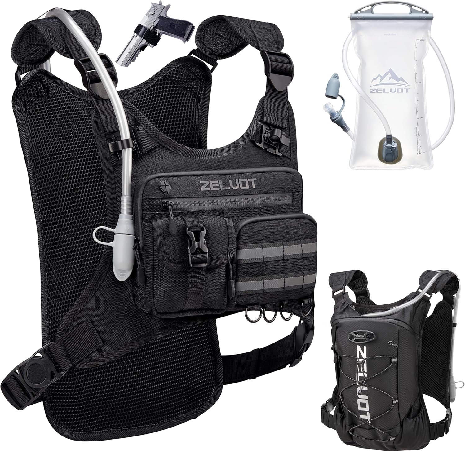 Zelvot Running Vest with 2L Water Bladder, 12L Hydration Backpack with Gear Holder, U.S. Design Patent, Lightweight Hydration Pack, Reflective Chest Pack for Men Women for Hiking