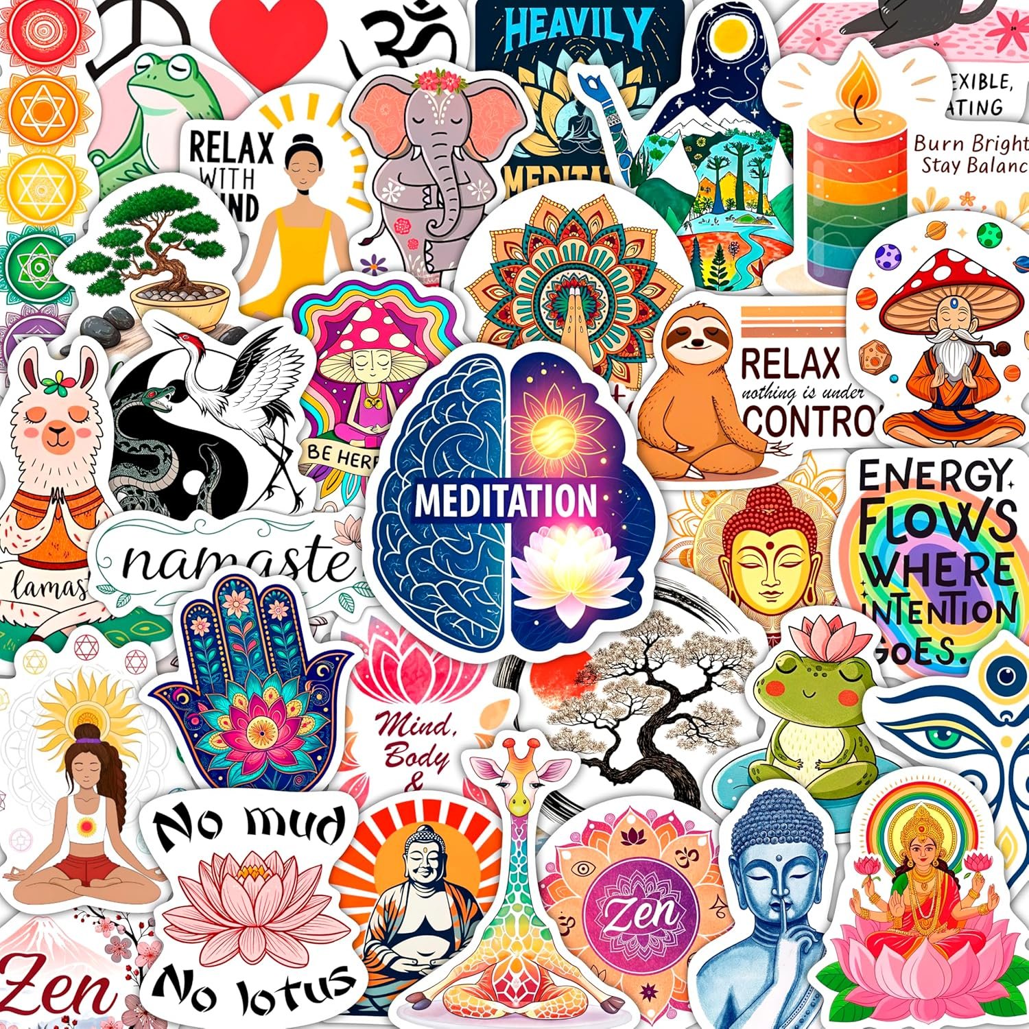 100Pcs Meditation Stickers for Water Bottle and Laptop – Gift for Meditation Lovers – Zen, Chakra Stickers – Gift for Women & Men