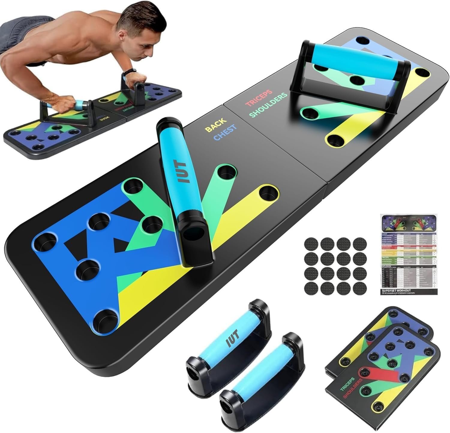 IUT Solid Push Up Board 15 in 1 Home Workout Equipment Multi-Functional Pushup Stands System Fitness Floor Chest Muscle Exercise Professional Equipment Burn Fat