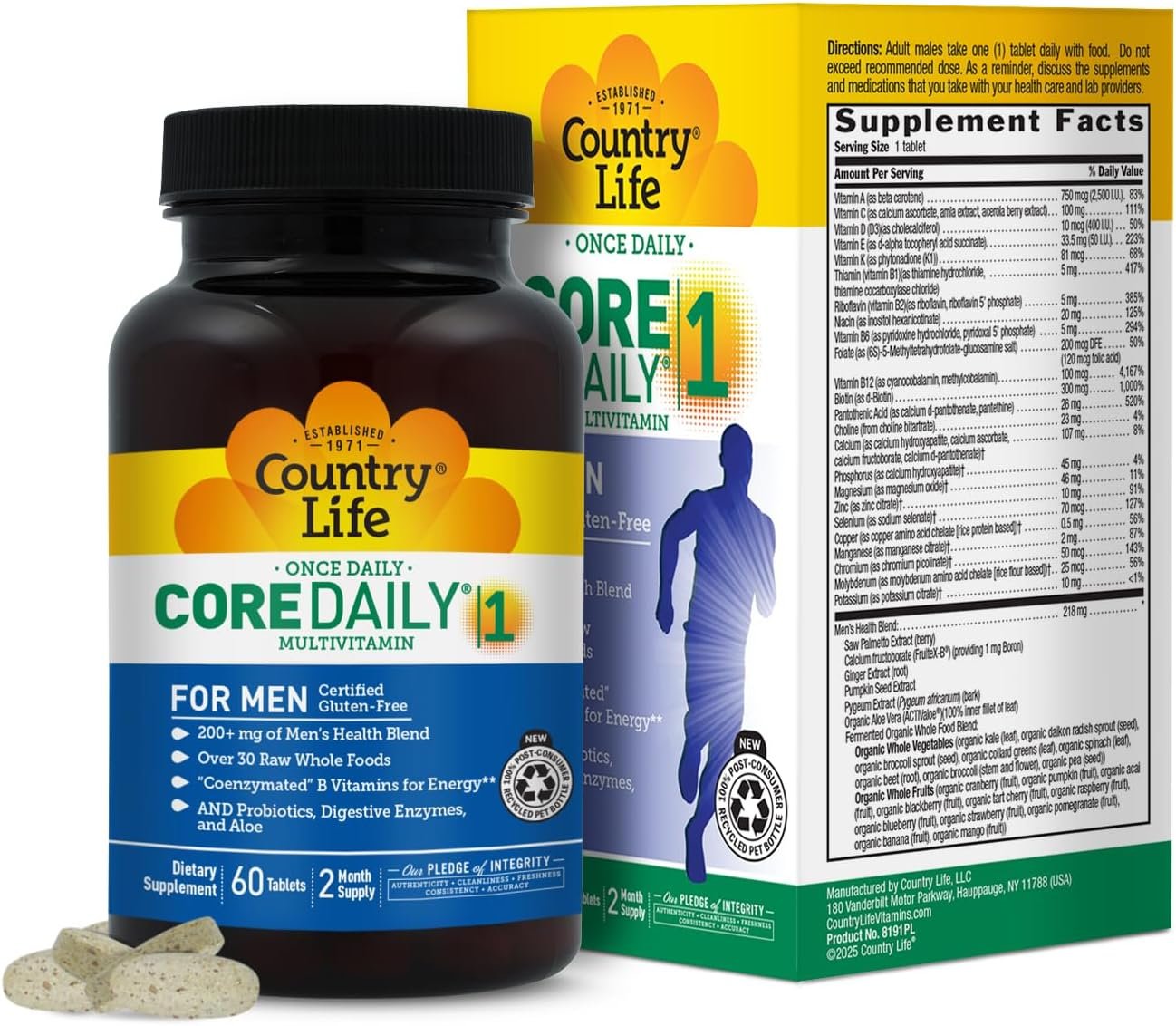 Country Life Core Daily-1 Multivitamin for Men with Probiotics, 60 Tablets