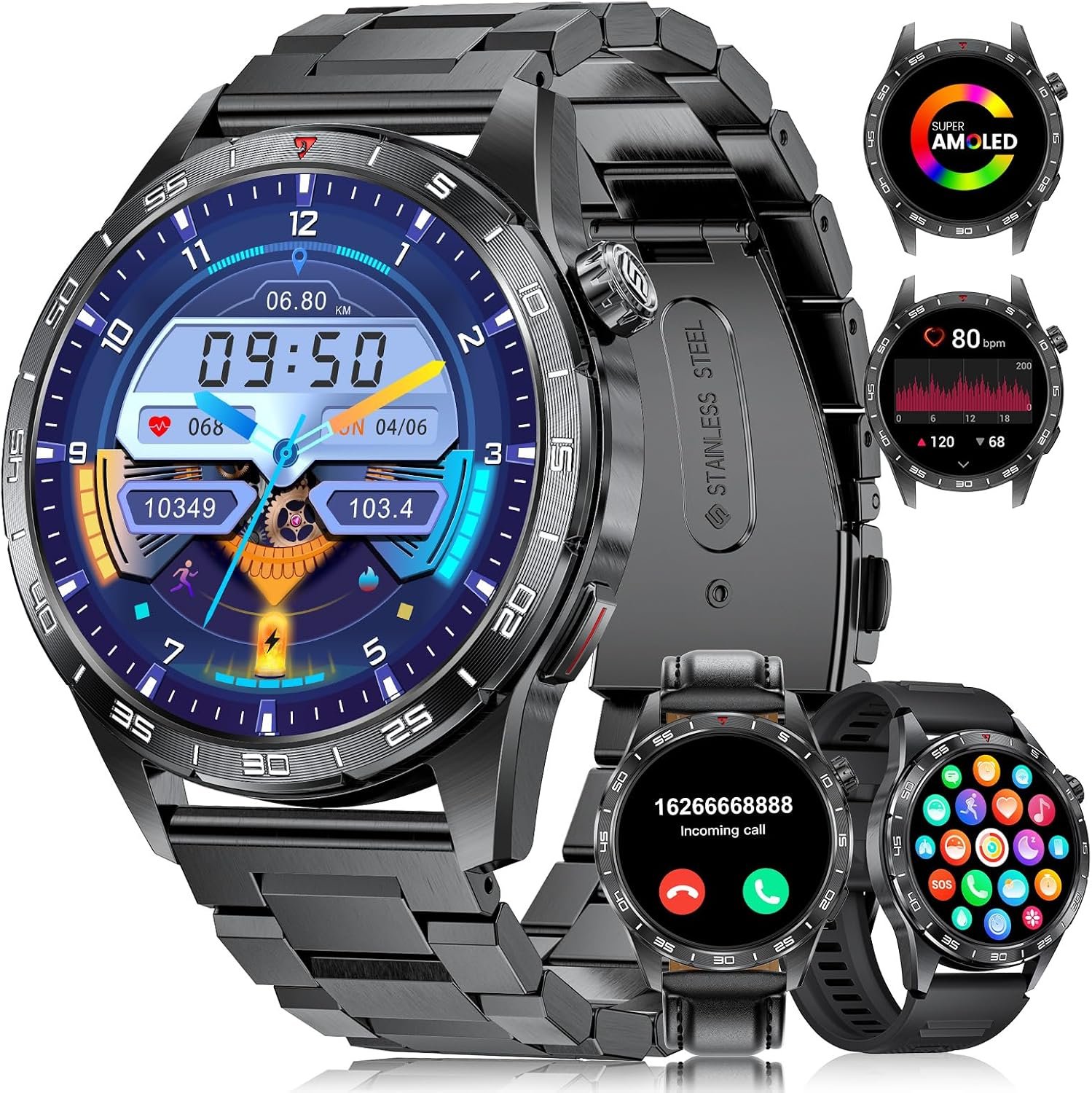 LIGE Smart Watches for Men(Answer/Make Calls), 1.43″ HD AMOLED Fitness Tracker with 110+ Sport Modes, 24/7 Heart Rate Sleep Monitor Smartwatch, IP68 Waterproof Smart Watch for Android iOS
