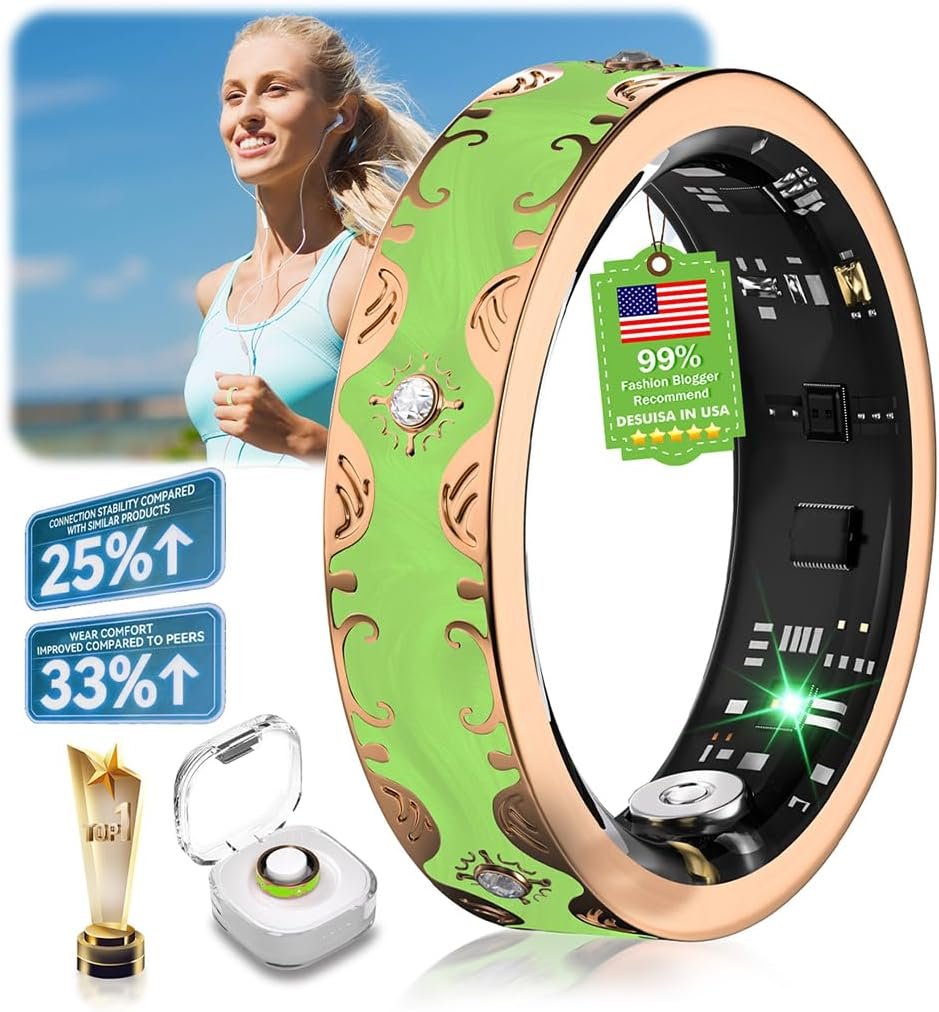 7 Gen Diamond Smart Ring 【Industry Rank 1-0 Measurement Error】 2026 Smart Ring for Women – Advanced Health Tracker for Wellness and Activity Tracking, Green 10#