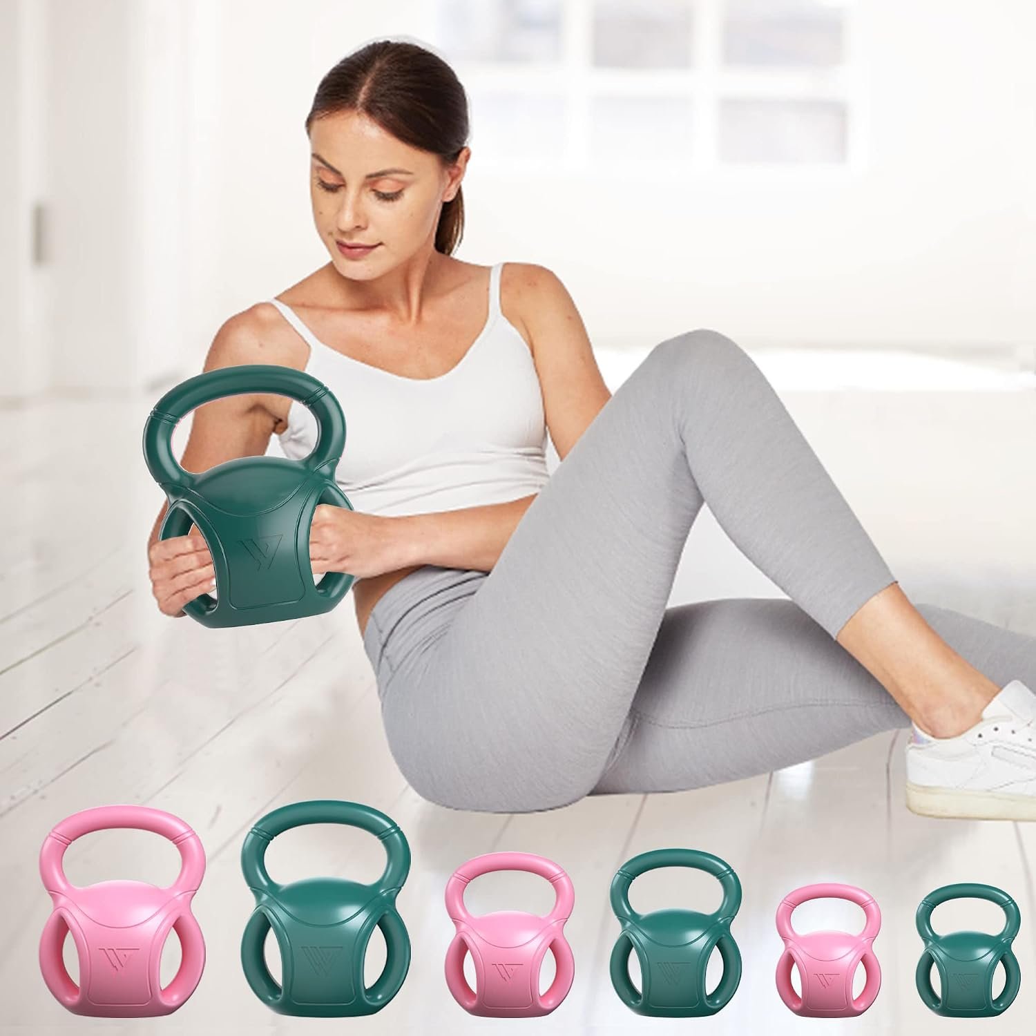 RUNWE 3 Handle Kettlebells Weight – Weight for Women Options 5, 10, 15 and 20 LB for Russian Twists AB Exercise, Weightlifting and Core Fitness Exercise Home Gym [Single in Sold]