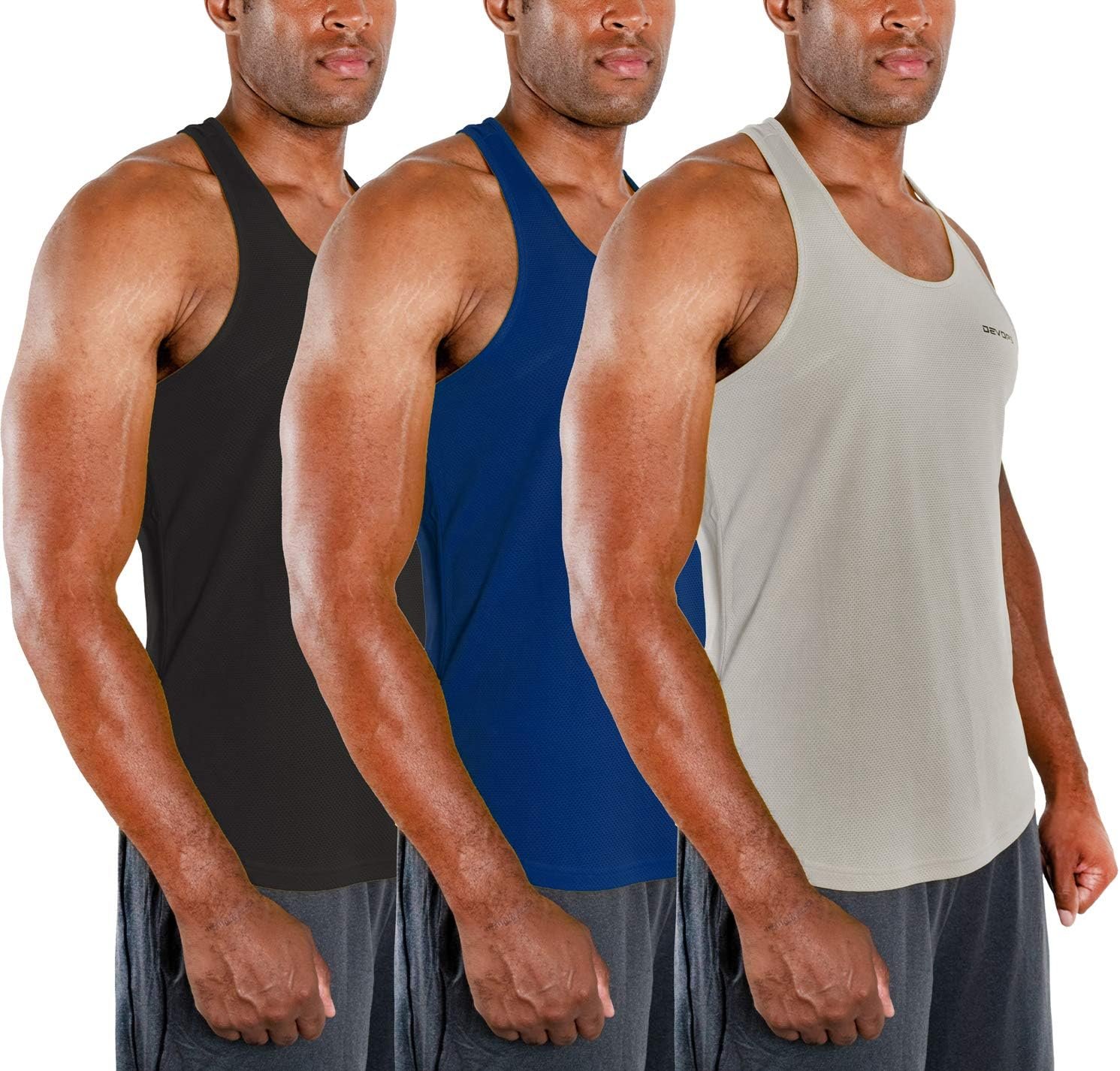 DEVOPS 3 Pack Men’s Y-Back Dry Fit Muscle Gym Workout Mesh Tank Top