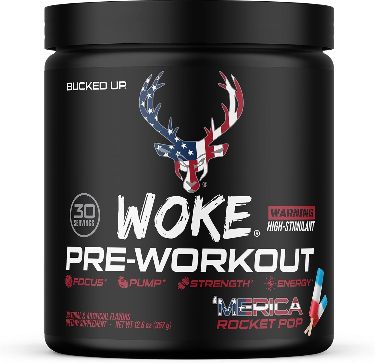 Bucked Up – Woke – HIGH STIM Pre Workout – Best Tasting – Focus Nootropic, Pump, Strength and Growth, 30 Servings (Rocket Pop)
