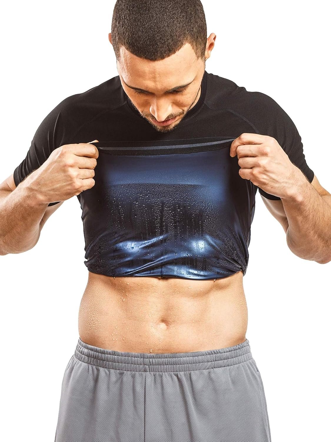 Sweat Shaper Men’s Sauna Suit Shirt Athletic Tee, Short Sleeve Compression T-Shirt, Performance Baselayer Workout Shirt