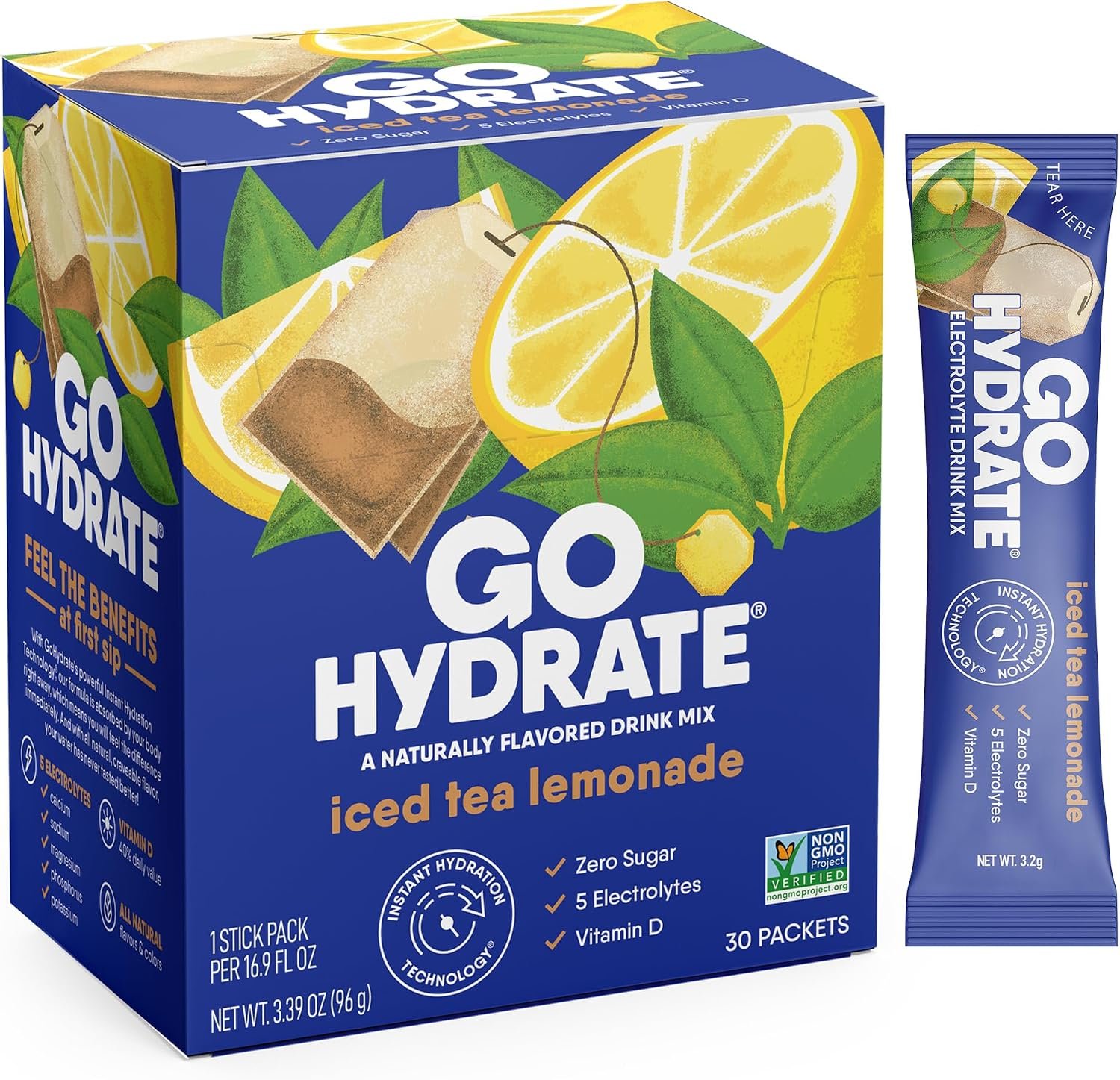 GoHydrate Sugar Free Electrolytes Powder – Iced Tea Lemonade, 30 Packs